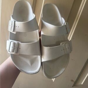Birkenstock White Double Buckle Slides